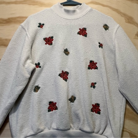 Bon Worth Womens Sweater Sz PM Ivory Floral Embroidery Crew Neck Long Sleeve - Picture 2 of 8